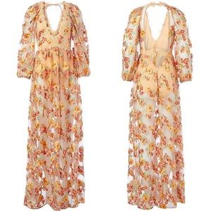 For Love and Lemons NWT Apricot Winnie Embroidered Dress